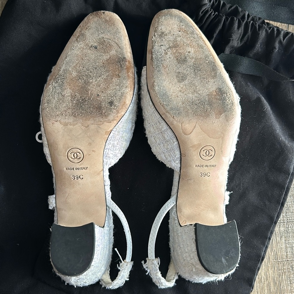 Chanel Tweed Cream/White Black Captoe Slingbacks EU 39C - Picture 7 of 14